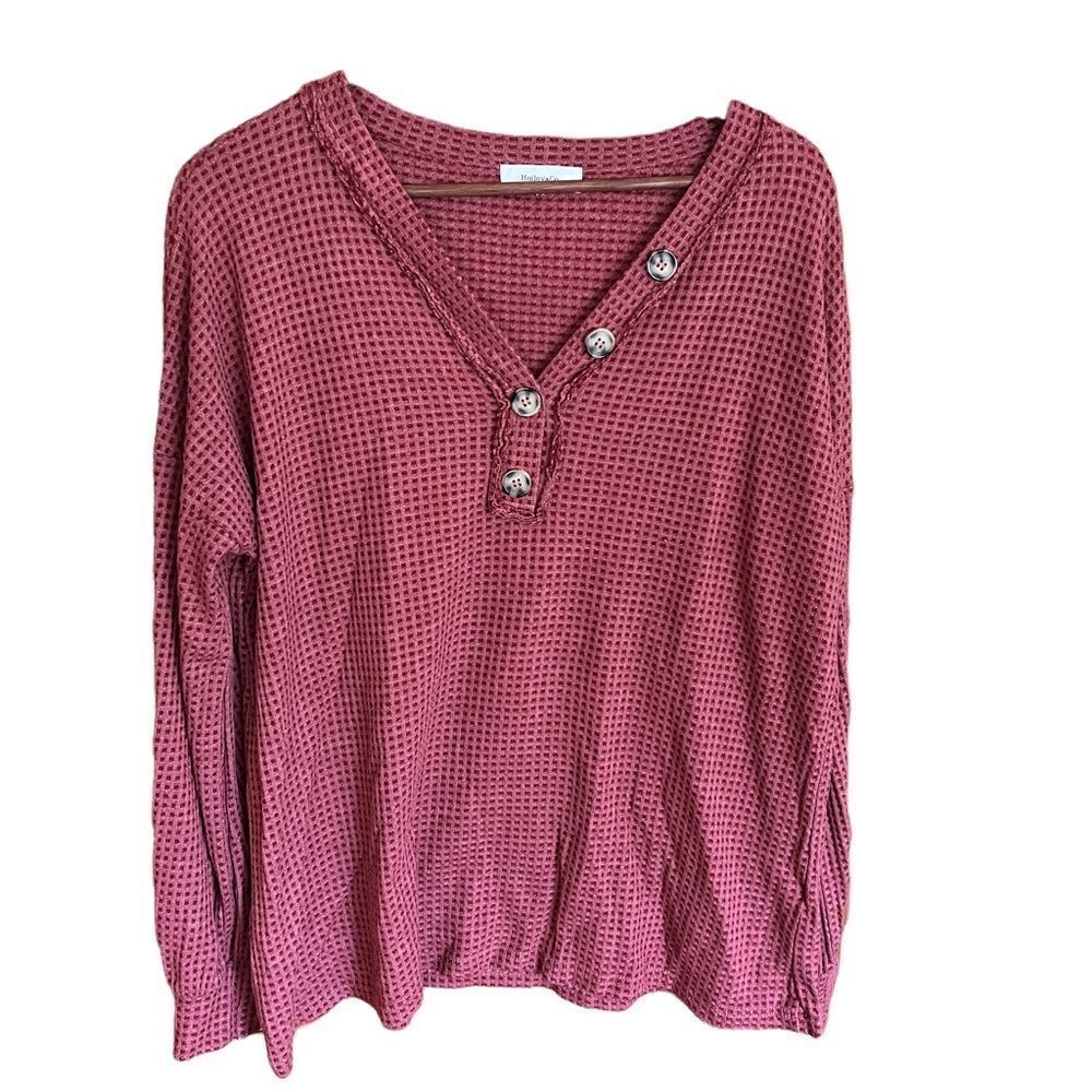 ‎Hailey & Co. mauve waffle knit long sleeved top